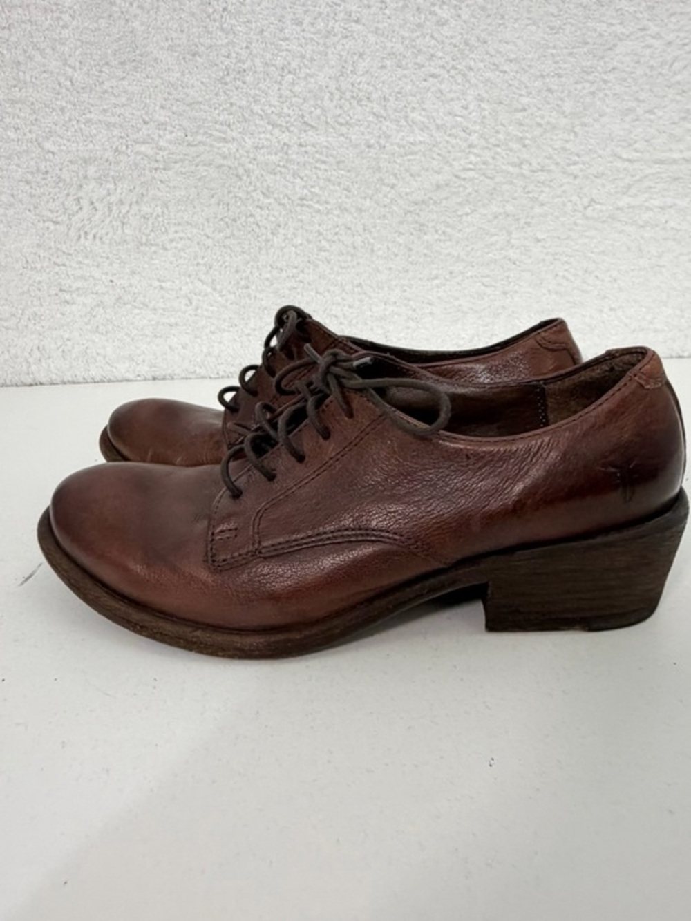 Frye Carson 74200 Womens 5.5 D Brown Leather Lace Up Oxford Block Heel Shoes